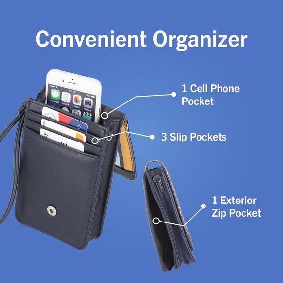 Women's Vegan Leather Crossbody Wallet RFID Blocking Small Phone Purse - Picture 3 of 14